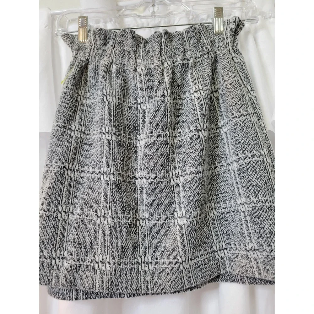 Topshop Petite Black White Plaid Paperbag Waist Mini Skirt Tie Belt Size  2 2031